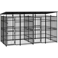 vidaXL Outdoor Dog Kennel with Roof Steel 7.37 mÂ²