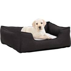 vidaXL Dog Bed Dark and 65x50x20 Linen Look Fleece