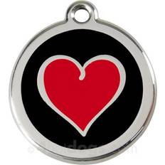 Red Dingo Placa Identificativa Acero Inoxidable Esmalte Corazón Negro - Rojo Para Perros