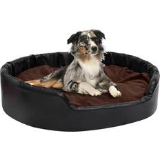 vidaXL Cama De Perros Felpa Y Cuero Sintético Negro Marrón 99x89x21 cm