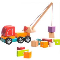 Toy Vehicles Cubika 13982 Crane Truck Kranauto mit Magnet Zubehör Holz Ukrainian Toys