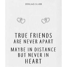 Sterling Silver True Friends Heart Link Örhängen Med Citatkort