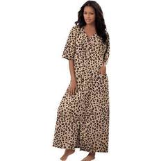 Leopard - Women Robes Plus Women's Long French Terry Zip-Front Robe by Dreams & Co. in Classic Leopard (Size 3X)