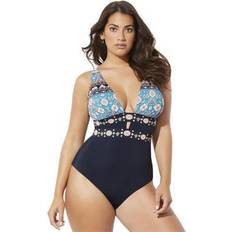 Swimsuits on sale Swimsuits For All Plus Women's Plunge One Piece Swimsuit in Engineered (Size 24)