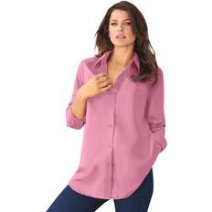 Pink - Women Shirts Plus Women's Long-Sleeve Kate Big Shirt by Roaman's in Blossom (Size W) Button Down Shirt Blouse