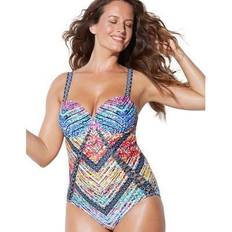 Swimsuits on sale Swimsuits For All Plus Women's Macrame Underwire One Piece Swimsuit in Multi Chevron (Size 20)