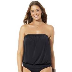 Black Tankinis Swimsuits For All Plus Women's Bandeau Blouson Tankini Top in (Size 14)