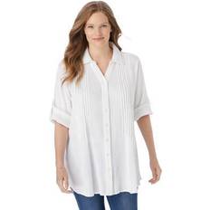 Woman Within Women Shirts Woman Within Plus Women's Pintucked Button Down Gauze Shirt in (Size 5X)