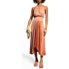 A.L.C. Renzo II Asymmetric Pleated Midi-Dress Burnt Terracotta