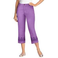 Woman Within Women Jeans Woman Within Plus Women's Capri Stretch Jean in Pretty Violet Border Embroidery (Size WP)