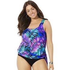 Tankinis Swimsuits For All Plus Women's Side Tie Blouson Tankini Top in Palmtastic (Size 12)