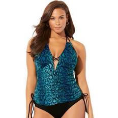 Best Tankinis Swimsuits For All Plus Women's Plunge Tankini Top in Teal Snake Print (Size 20)