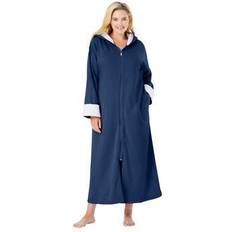 Blue Robes Plus Women's Sherpa-lined long hooded robe by Dreams & Co. in Evening (Size 2X)