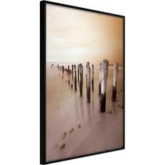 Brugskunst Artgeist med ramme Breakwater in Sepia Guld med passepartout 30x45 Billede