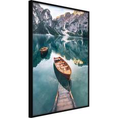 Brugskunst Artgeist med ramme Lake in a Mountain Valley Guld med passepartout 30x45 Plakat