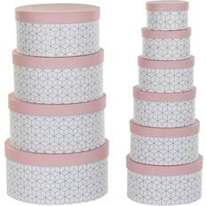 Dkd Home Decor Set of Stackable Organising Boxes Circular Pink Cardboard Storage Box