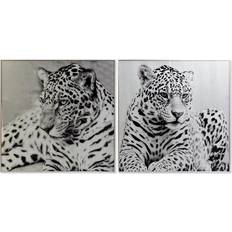 Lærred 100x100 Dkd Home Decor Leopard Kolonistil (100 x 2,5 x 100 cm) (2 enheder) Billede 100x100cm