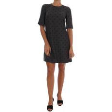 Dolce & Gabbana Gray Dresses Dolce & Gabbana Gray Polka Dotted Sheath Wool Women's Dress