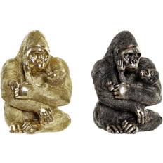 Dkd Home Decor Dekorativ Sølvfarvet Gylden Harpiks Gorilla (22 x 23,5 x 31 cm) (2 enheder) Dekorationsfigur