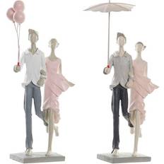 Pink Figurines Dkd Home Decor ative Figure Grey Pink Resin (2 Units) (18 x 10 x 37 cm) Figurine