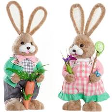 Polyester Beeldjes Dkd Home Decor ative Figure Pink Brown Polyester Rabbit Green Fibre Shabby Chic (25 x 23 x 66 cm) (2 Units) Figurine