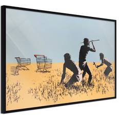 Artgeist med ramme Banksy: Trolley Hunters Guld med passepartout 90x60 Plakat