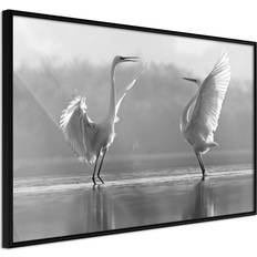 Artgeist med ramme Black and White Herons Guld 60x40 Plakat