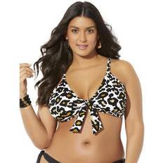 Bikini Tops Swimsuits For All Plus Women's Mentor Tie Front Bikini Top in Animal Print (Size 10)