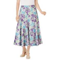 Woman Within Skirts Woman Within Plus Women's Print Linen-Blend Skirt in Pretty Violet Floral (Size 3X)