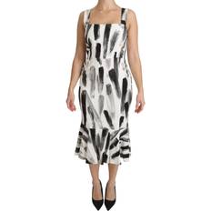 Dolce & Gabbana Womens Sheath Midi Viscose Dress - White/Black Printed