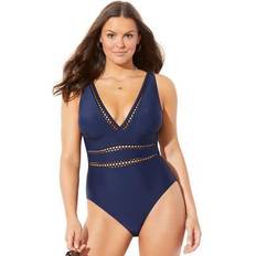 Blue Swimsuits Swimsuits For All Plus Women's Lattice Plunge One Piece Swimsuit in (Size 22)