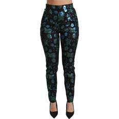 Dolce & Gabbana Floral Metallic Slim Women's Pants - Black