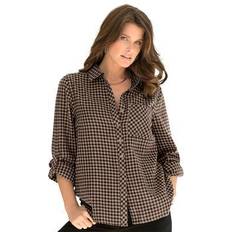 Brown - Women Shirts Plus Women's Frankie Big Shirt by Roaman's in Sugar Plaid (Size W)