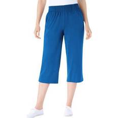 Woman Within Pants Woman Within Plus Women's Elastic-Waist Knit Capri Pant in Bright Cobalt (Size 5X)