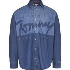 Tommy Jeans Men's Lasered Wide Denim Boxy-Fit Shirt - Blue