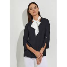 Misook Contrast Tie V-Neck Crepe De Chine Blouse