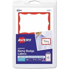 Red Label Avery Printable Adhesive Name Badges, 3.38 X 2.33, Red Border, 100/pack AVE5143 Print