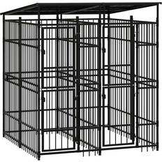 vidaXL Outdoor Dog Kennel with Roof Steel 3.69