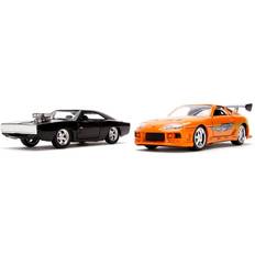 2 in 1 charger Jada 1:32 Scale Fast & Furious Dom's Dodge Charger R/T & Brian's Toyota Supra Twin Pack Black/Orange One-Size