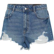 Noisy May Drew Destroy Medium Blue Denim Shorts - Bleu