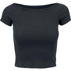 Urban Classics Off Shoulder Rib T-Shirt - Black - Ladies