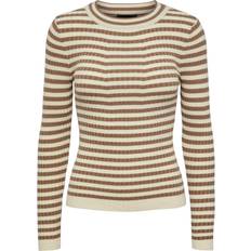 Slim Gensere Pieces Crista Jersey - Off White/Brown Stripes