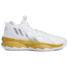 Gold - Women Basketball Shoes adidas Dame 8 - Cloud White/Silver Metallic/Gold Metallic