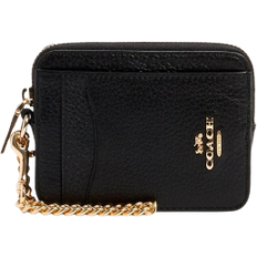 Wrist Straps Card Cases Coach Zip Card Case - Pebbled Leather/Gold/Black