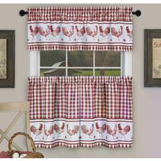 Achim Barnyard Rooster Plaid Tier & Valance Kitchen Curtain Set 91.44x147.32cm