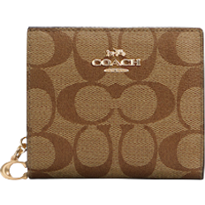 Coach Snap Wallet In Signature Canvas - Gold/Khaki Redwood