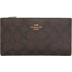 Coach Slim Zip in Signature Canvas Wallet - Gold/Brown Black