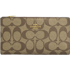 Coach Green Wallets Coach Slim Zip in Signature Canvas Wallet - Gold/Khaki Saddle 2