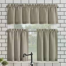 Beige Valances No. 918 Martine Microfiber Semi Sheer Kitchen Curtain Valance & Tiers 137.16x114.3cm