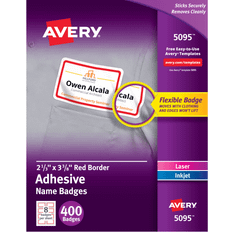 Red Labels Avery Name Badge Labels 2-1/3" x 3-3/8" for Laser/Inkjet Printers Red 400/Pack